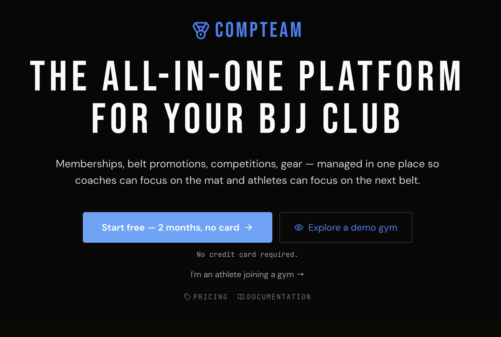 Compteam homepage — Start free button