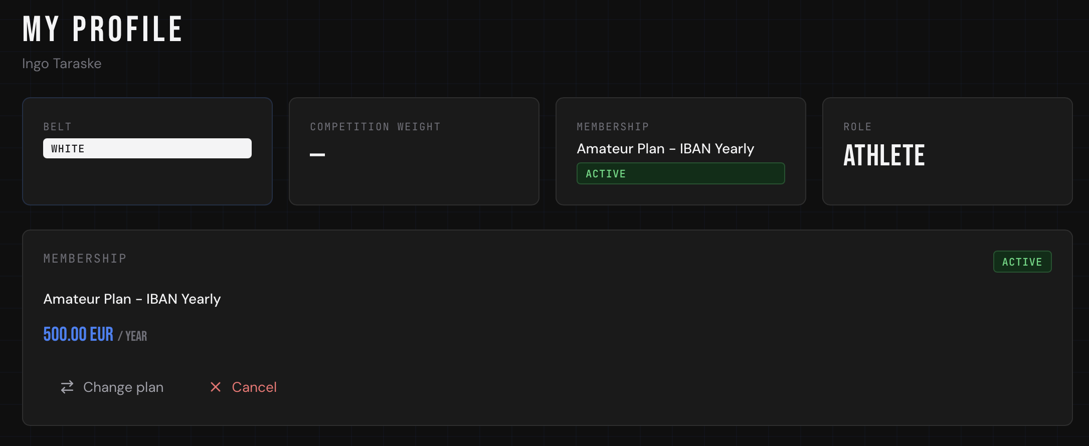 My Profile — active Amateur Plan – IBAN Yearly membership