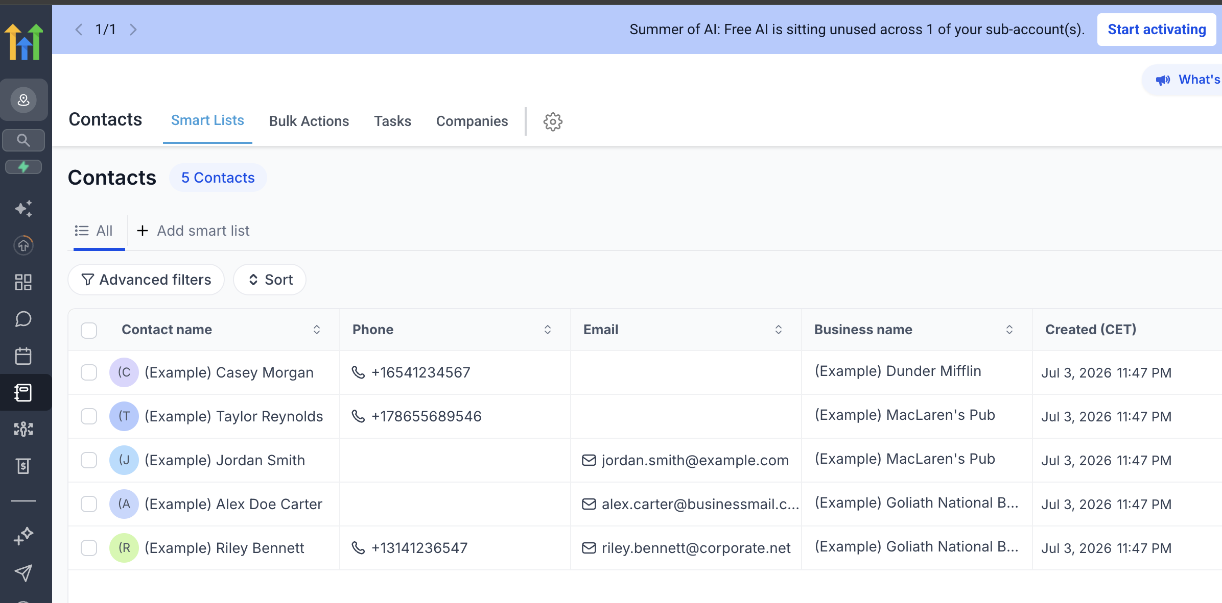 HighLevel Contacts page showing contacts that can be replicated into Compteam Leads