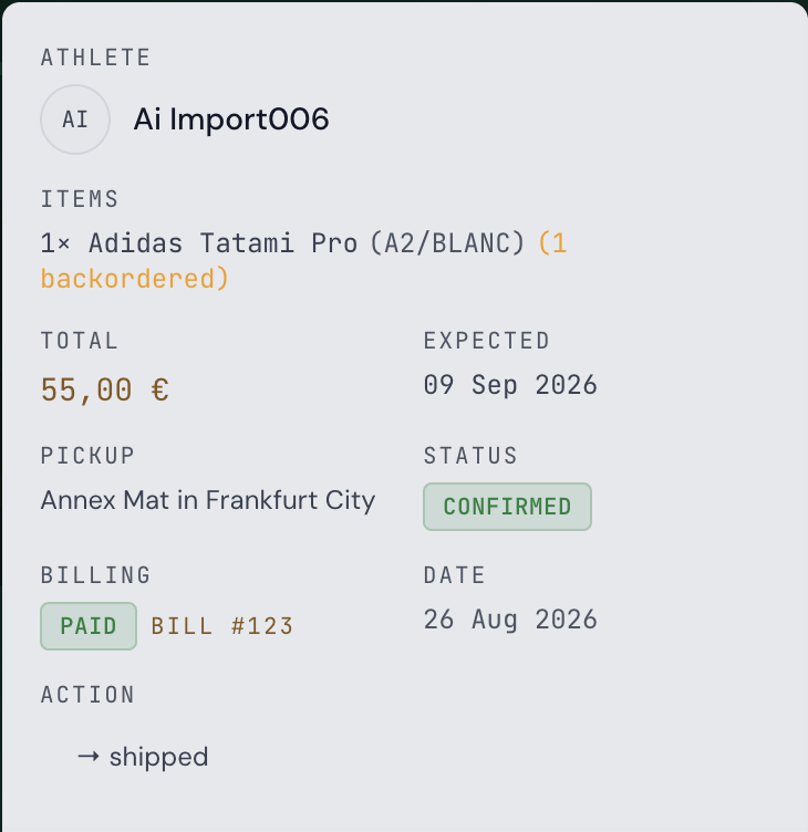 Gear order details - linked bill paid and order confirmed