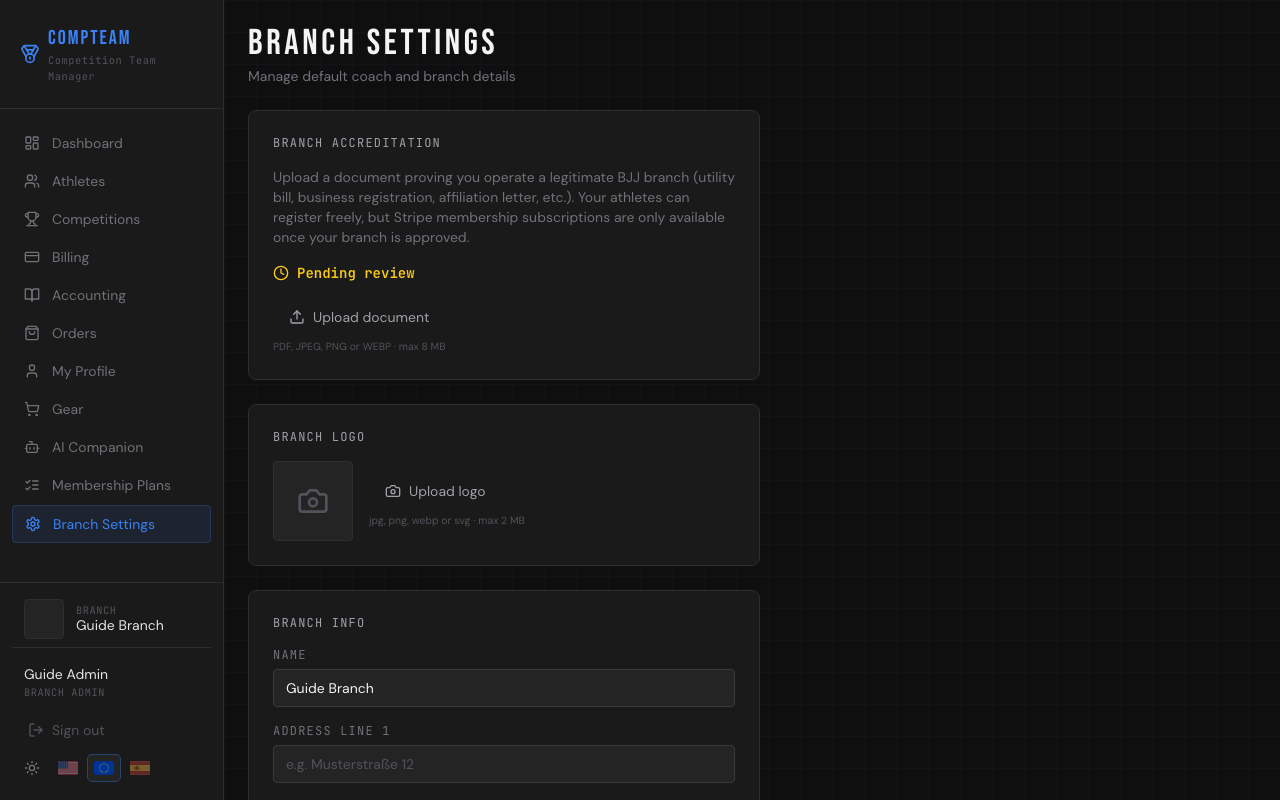 Branch Settings — logo upload section