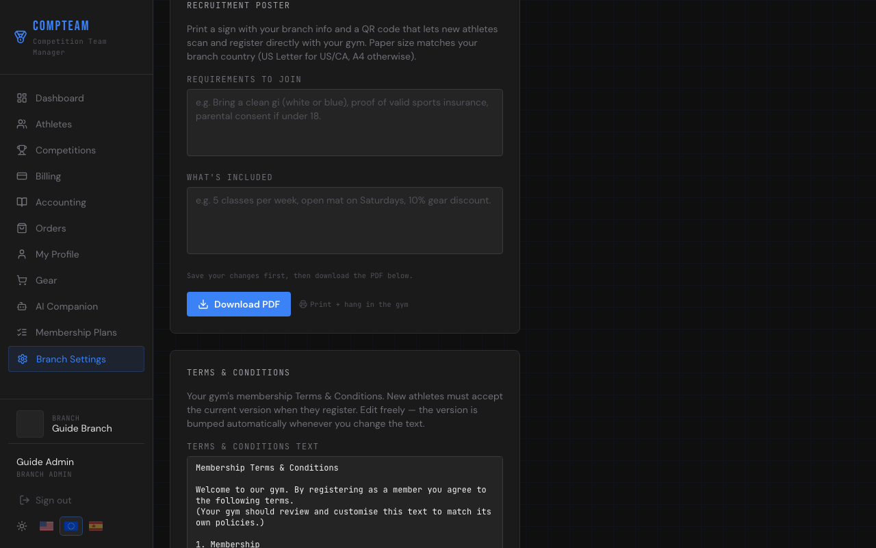 Branch Settings — Recruitment poster fields