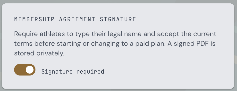Branch Settings - Membership agreement signature toggle