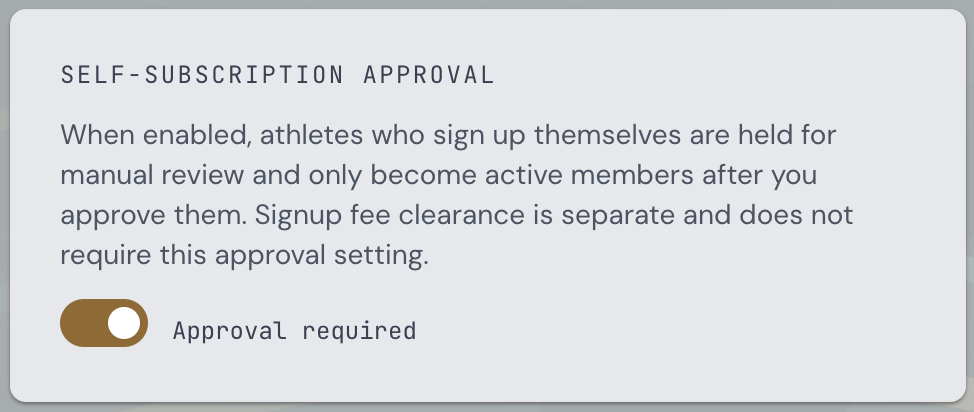 Branch Settings - Self-subscription approval toggle