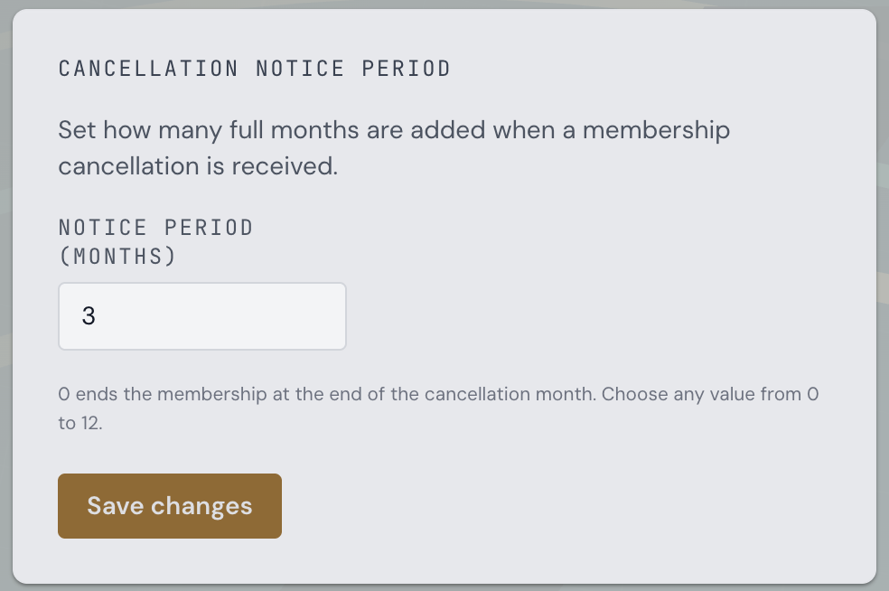 Branch Settings - Cancellation notice period card
