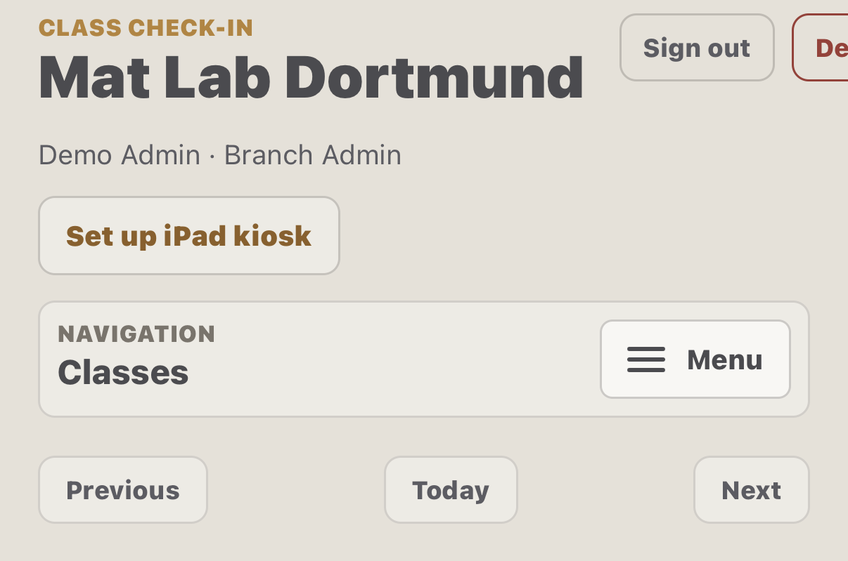 Ekran grafiku Compteam pokazujący przycisk Set up iPad kiosk