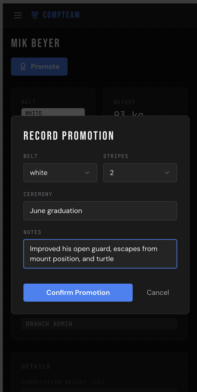 Record promotions straight from the mat